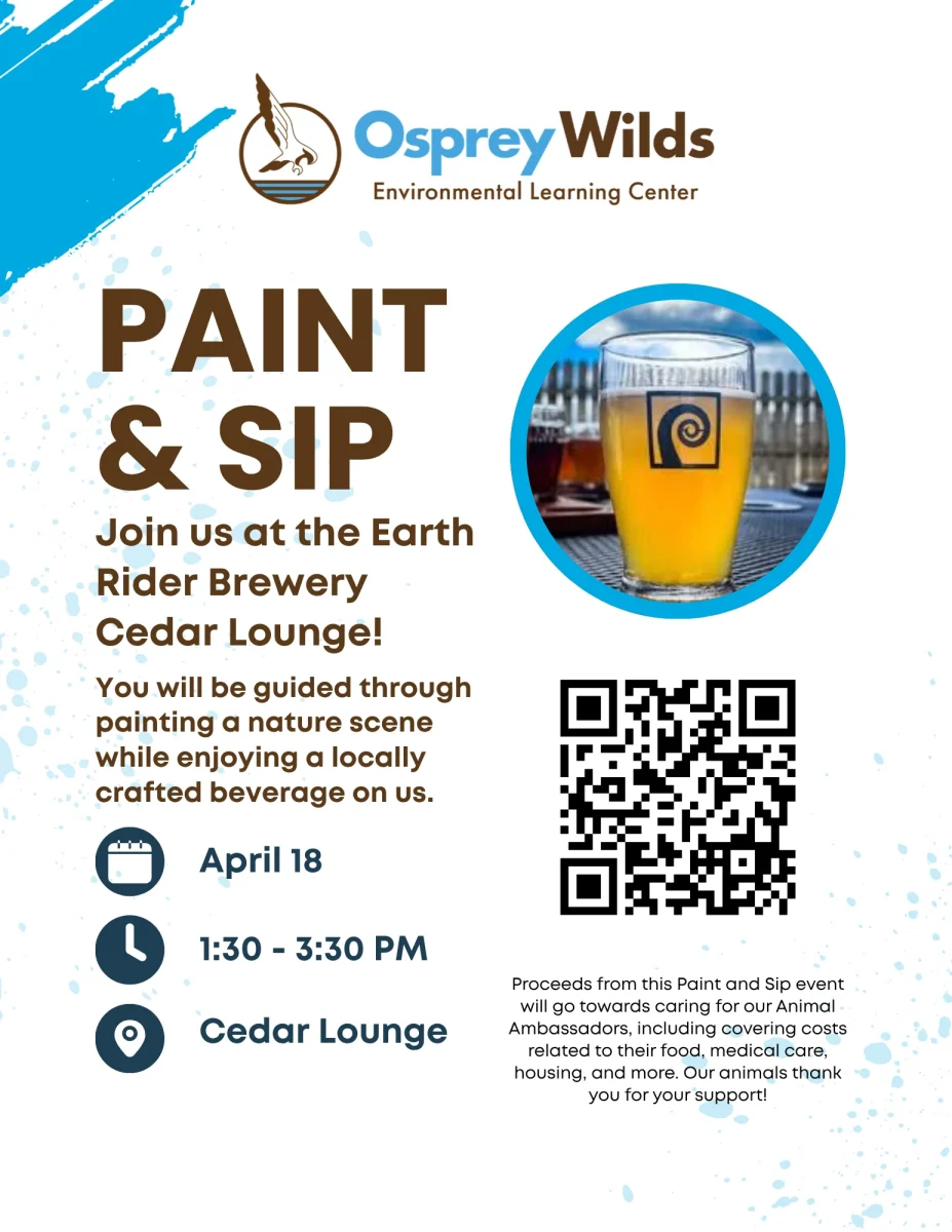 Osprey Wilds Paint and Sip event flyer at Earth Rider Brewery Cedar Lounge April 18